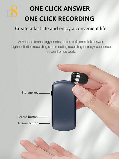 D8 Retractable Wireless Headset – 12H Talk Time, Noise Cancelling Mic, Dual-Mode for Sports & Business