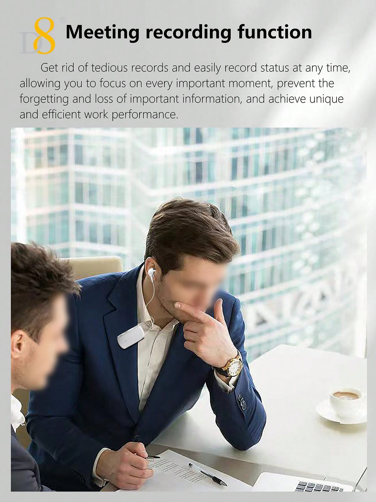 D8 Retractable Wireless Headset – 12H Talk Time, Noise Cancelling Mic, Dual-Mode for Sports & Business