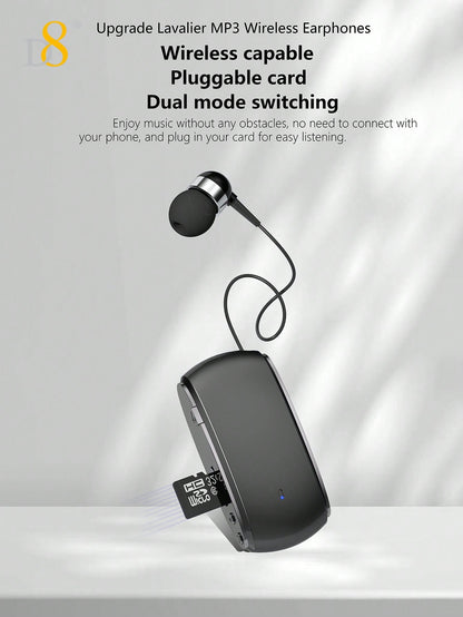 D8 Retractable Wireless Headset – 12H Talk Time, Noise Cancelling Mic, Dual-Mode for Sports & Business