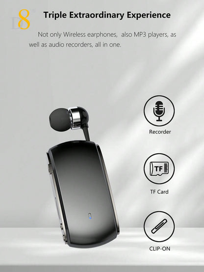 D8 Retractable Wireless Headset – 12H Talk Time, Noise Cancelling Mic, Dual-Mode for Sports & Business