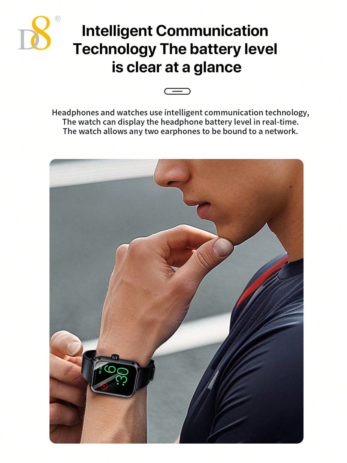 D8 Smart Watch + Earbuds – Fitness Tracker, 100+ Sports Modes, Waterproof for iOS & Android