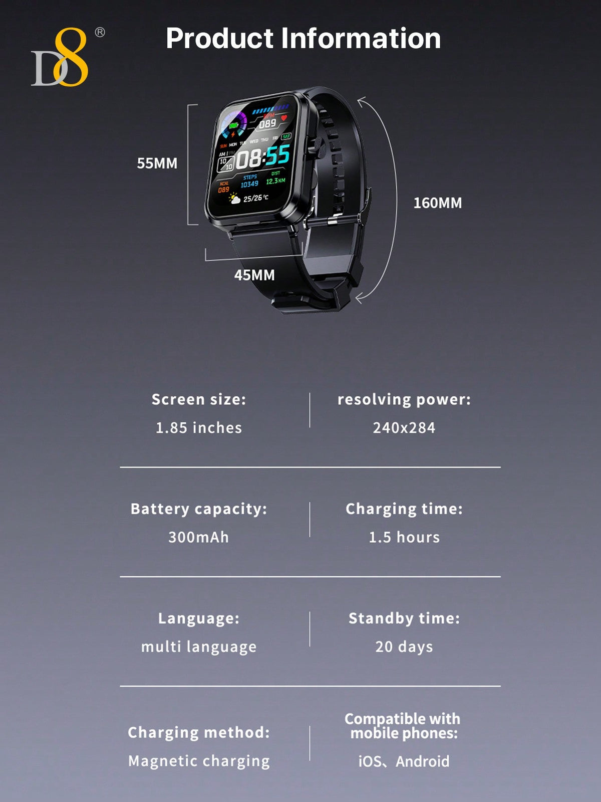 D8 Smart Watch + Earbuds – Fitness Tracker, 100+ Sports Modes, Waterproof for iOS & Android