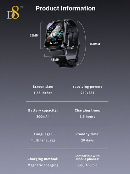 D8 Smart Watch + Earbuds – Fitness Tracker, 100+ Sports Modes, Waterproof for iOS & Android