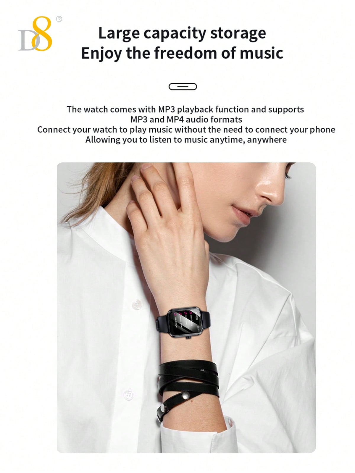 D8 Smart Watch + Earbuds – Fitness Tracker, 100+ Sports Modes, Waterproof for iOS & Android