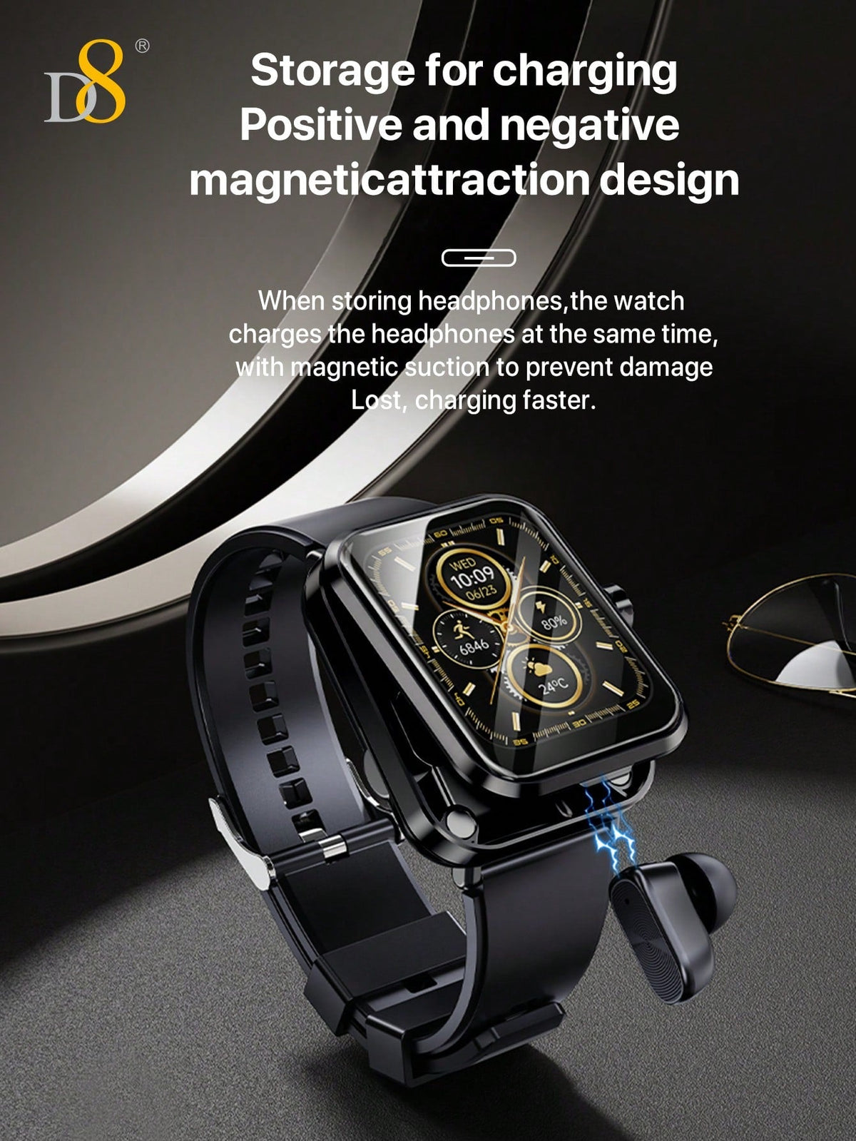D8 Smart Watch + Earbuds – Fitness Tracker, 100+ Sports Modes, Waterproof for iOS & Android