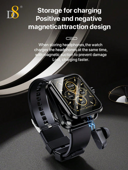 D8 Smart Watch + Earbuds – Fitness Tracker, 100+ Sports Modes, Waterproof for iOS & Android