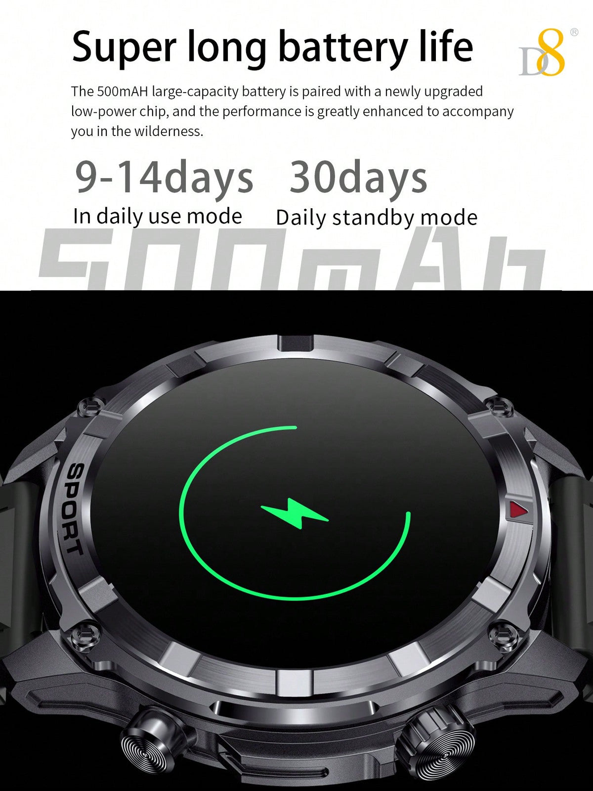 D8 Men's Smartwatch, 1.52" HD, Calls, LED Flashlight, IP68, 100+ Sports Modes