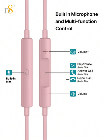 D8 Wired In-Ear Headphones with Lightning Connector – MFi Certified, Noise-Isolating, Mic & Volume Control