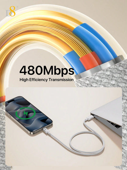 D8 USB-C Cable with Keychain, 60W Fast Charge, Nylon Braided, iPhone/Galaxy