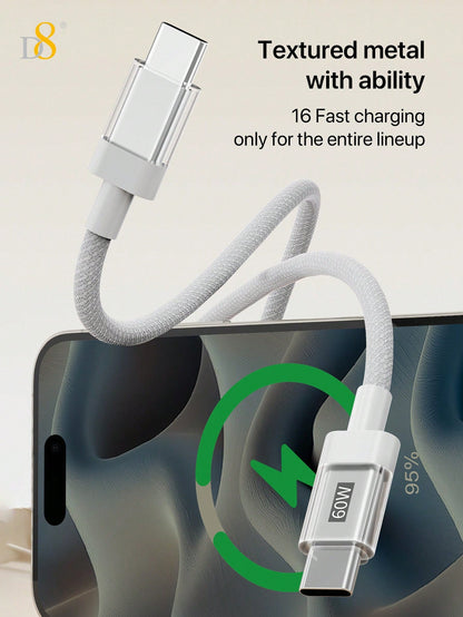 D8 USB-C Cable with Keychain, 60W Fast Charge, Nylon Braided, iPhone/Galaxy
