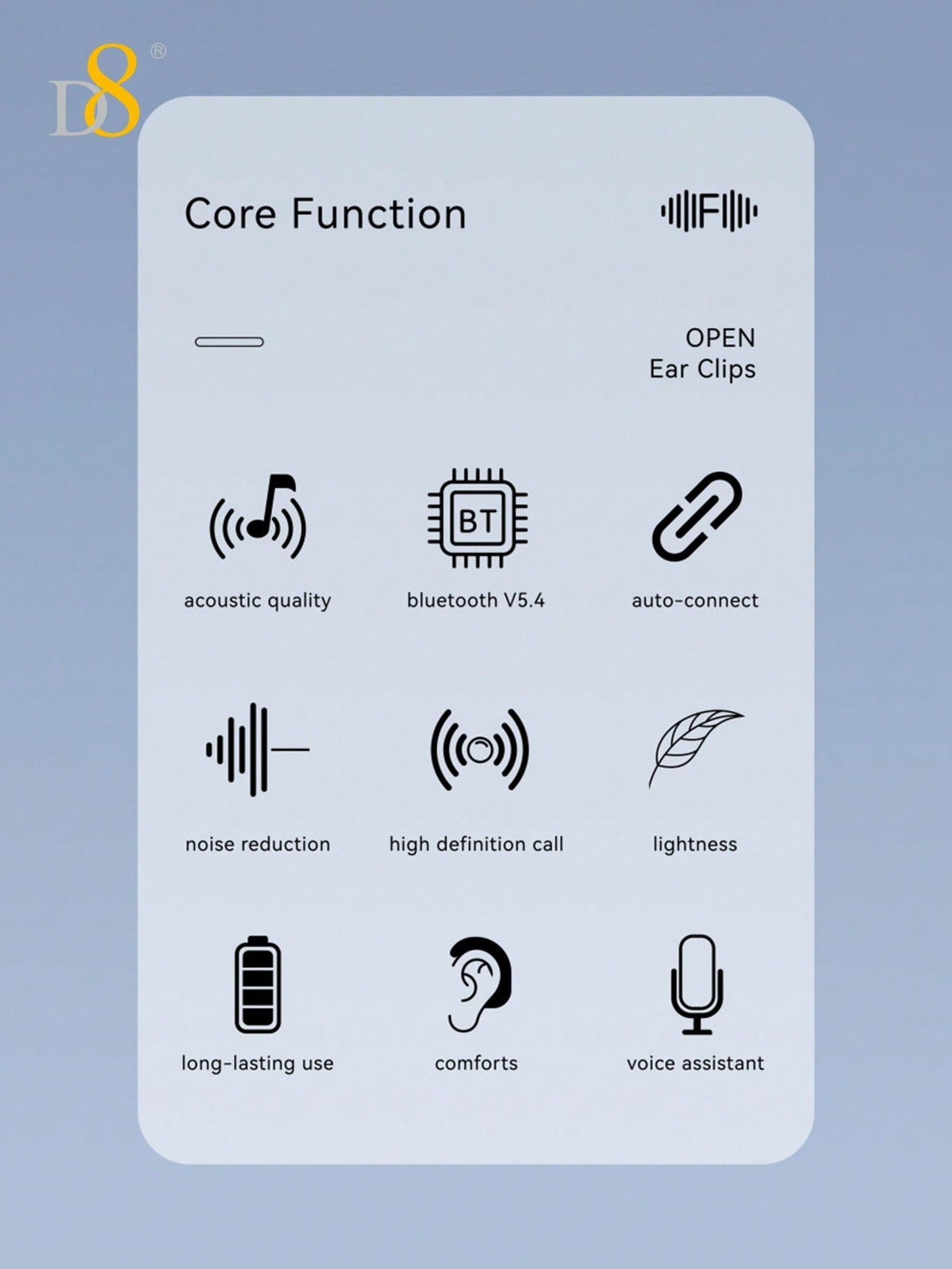 D8 Wireless Earbuds, 2024 Open Design, HiFi Sound, 55H Playtime, Type-C