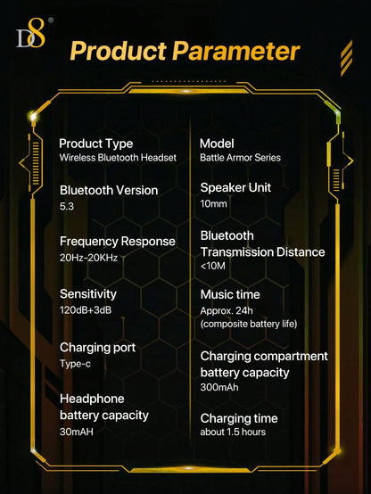 D8 Gaming Headset - HiFi Sound, LED Mic, 24H Playtime for Gaming & Sports