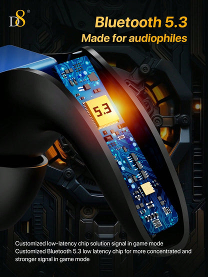 D8 Gaming Headset - HiFi Sound, LED Mic, 24H Playtime for Gaming & Sports
