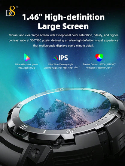D8 Smart Watch with Earbuds – 1.46" HD Touch Screen, 110+ Fitness Modes, Call/Dial, Waterproof, iOS/Android