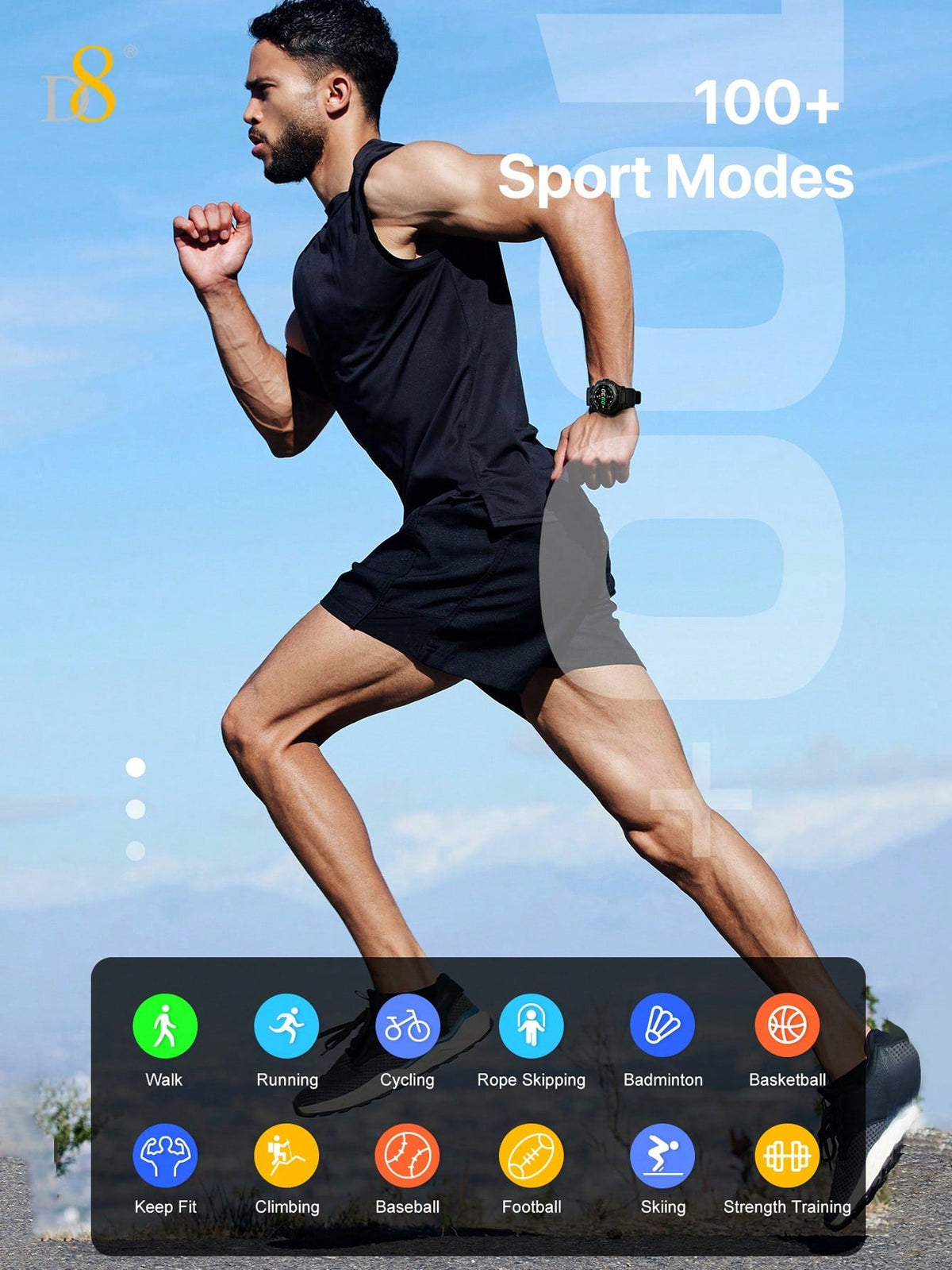 D8 Smart Watch with Earbuds – 1.46" HD Touch Screen, 110+ Fitness Modes, Call/Dial, Waterproof, iOS/Android