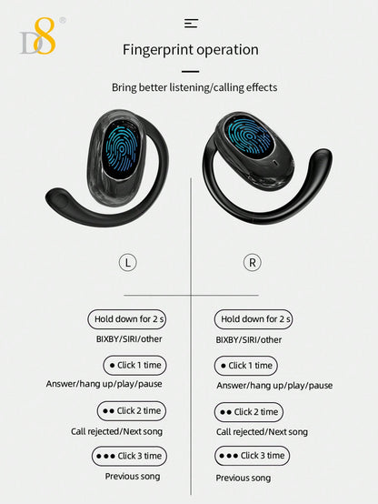 D8 Wireless Earbuds, LED Display, ENC Mic, Sport Earhook, Stereo Sound
