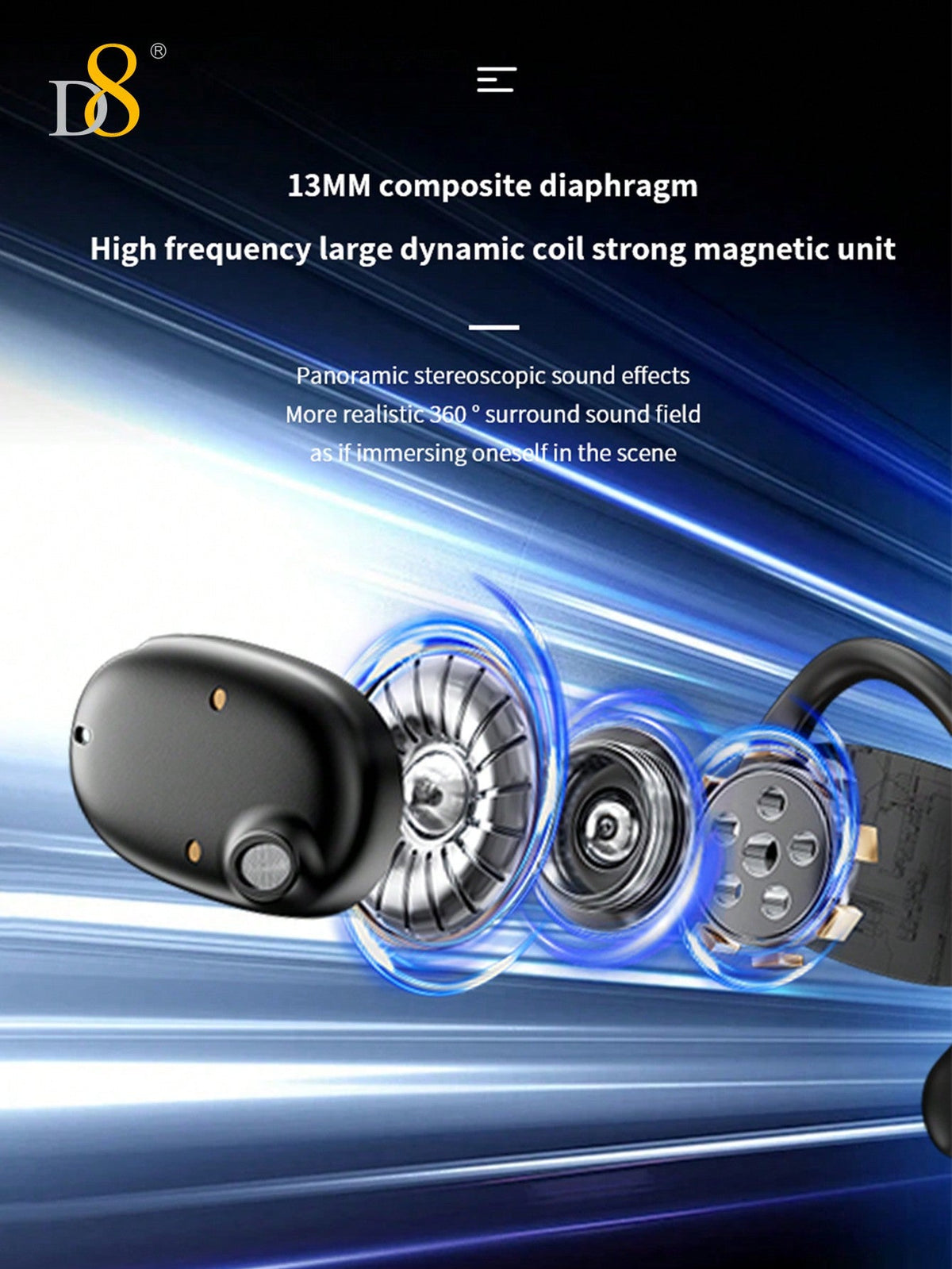 D8 Wireless Earbuds, LED Display, ENC Mic, Sport Earhook, Stereo Sound
