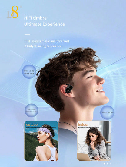 D8 Wireless Earbuds, LED Display, ENC Mic, Sport Earhook, Stereo Sound