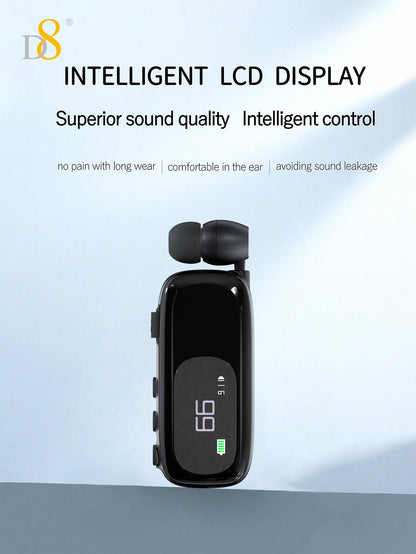 D8 Retractable Wireless Headset – LCD Display, Noise Cancelling Mic, 20H Talk Time