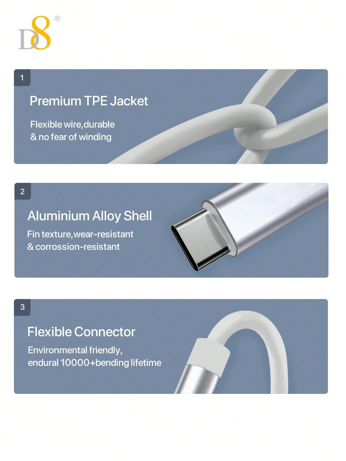 D8 USB-C to 3.5mm Audio Adapter – 3.3ft Type-C to AUX Jack for iPhone 16, Galaxy S24, iPad Pro, Pixel 8