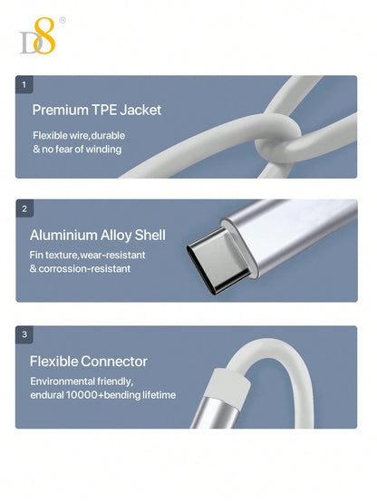 D8 USB-C to 3.5mm Audio Adapter – 3.3ft Type-C to AUX Jack for iPhone 16, Galaxy S24, iPad Pro, Pixel 8