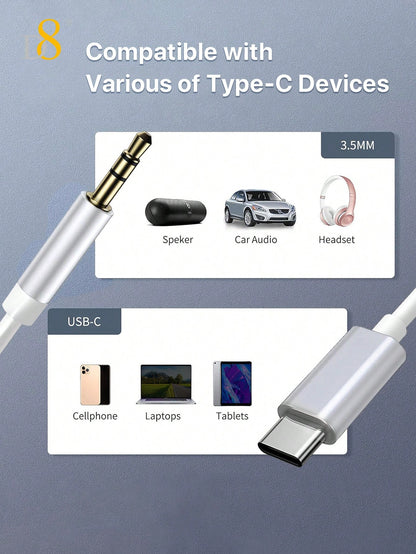 D8 USB-C to 3.5mm Audio Adapter – 3.3ft Type-C to AUX Jack for iPhone 16, Galaxy S24, iPad Pro, Pixel 8
