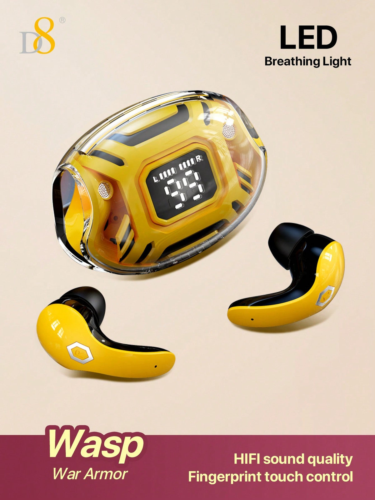 D8 Gaming Headset - HiFi Sound, LED Mic, 24H Playtime for Gaming & Sports