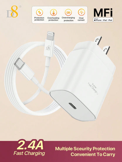 D8 25W Fast Charger & 3.3FT MFi Certified USB C Cable for iPhone & iPad