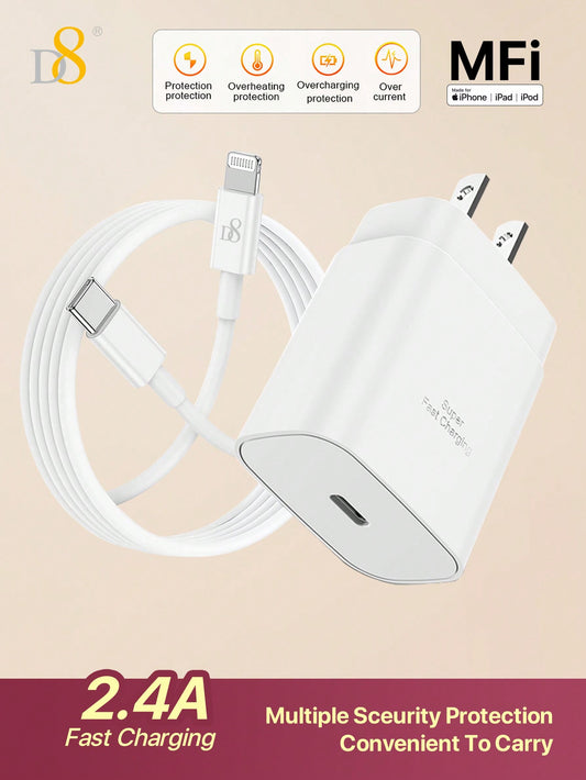 D8 25W Fast Charger & 3.3FT MFi Certified USB C Cable for iPhone & iPad