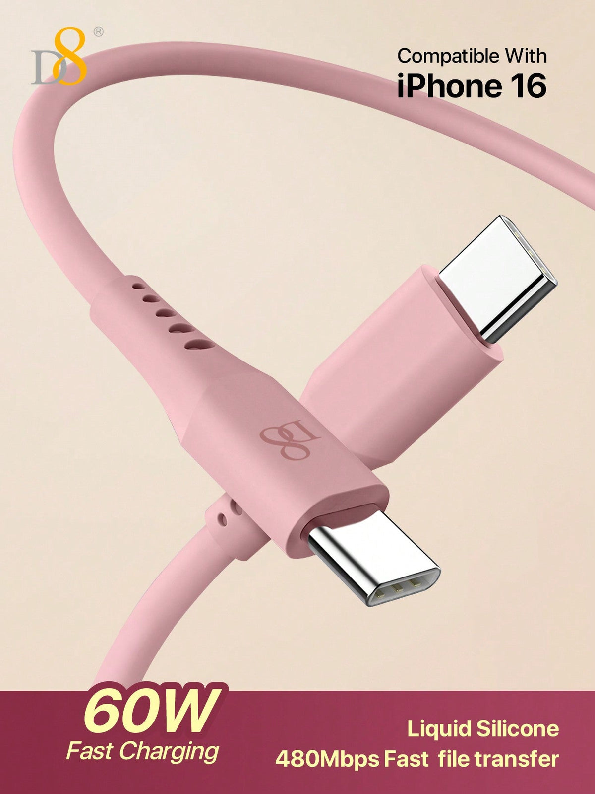 D8 USB C To USB C Cable, Soft Silicone USB C Cord, (1M)USB 2.0 Type C Charger Cable 3A Fast Charging Compatible With Macbook