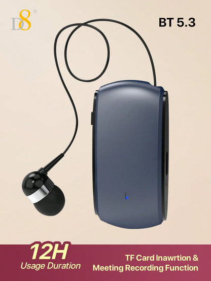 D8 Retractable Wireless Headset – 12H Talk Time, Noise Cancelling Mic, Dual-Mode for Sports & Business