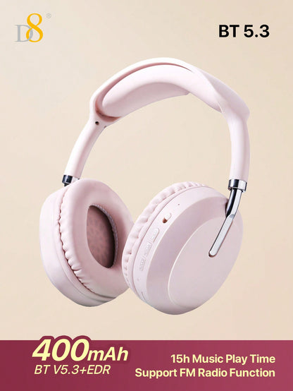D8 Retractable Over-Ear Headphones – Wireless & Wired, 15H Playtime, Foldable, Built-In Mic & SD Slot