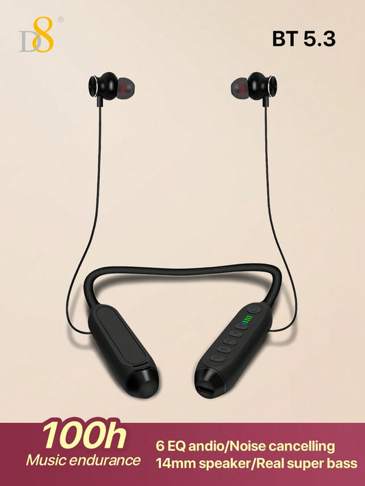 D8 Neckband Headphones, 100H Playback, Mic, Waterproof, Stereo Sound