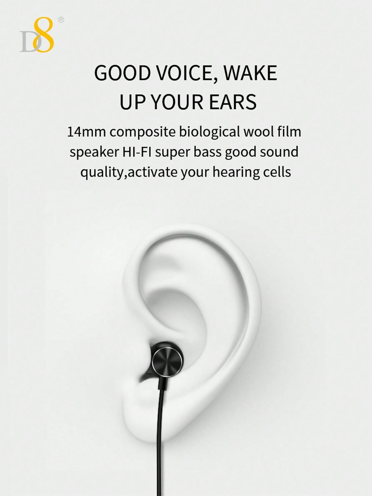 D8 Neckband Headphones, 100H Playback, Mic, Waterproof, Stereo Sound