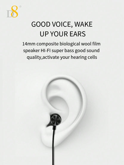 D8 Neckband Headphones, 100H Playback, Mic, Waterproof, Stereo Sound