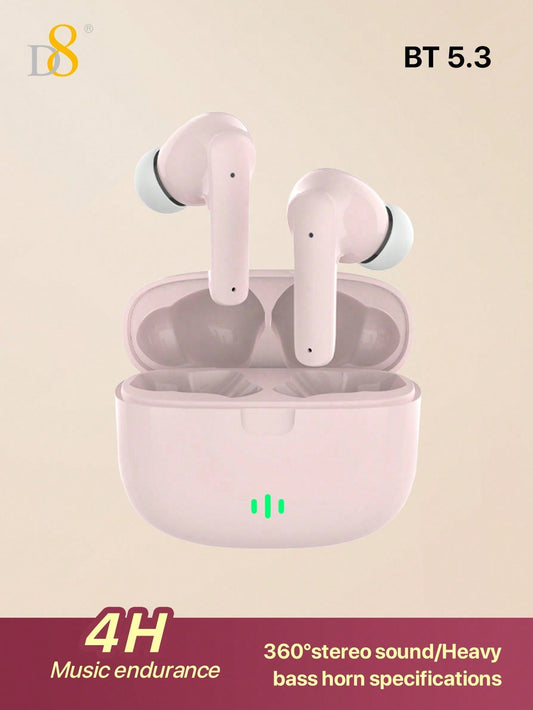 D8 Wireless Earbuds, Stereo Bass, 13mm Drivers, 4H Play, USB-C Charging