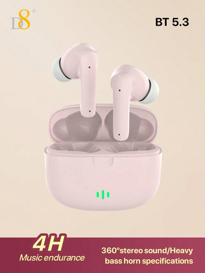 D8 Wireless Earbuds, Stereo Bass, 13mm Drivers, 4H Play, USB-C Charging