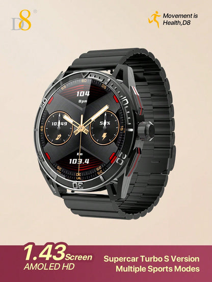 D8 1Pc Multi-Sport Mode Fitness Watch for Men - 1.43" Waterproof, Compatible with Android & iPhone