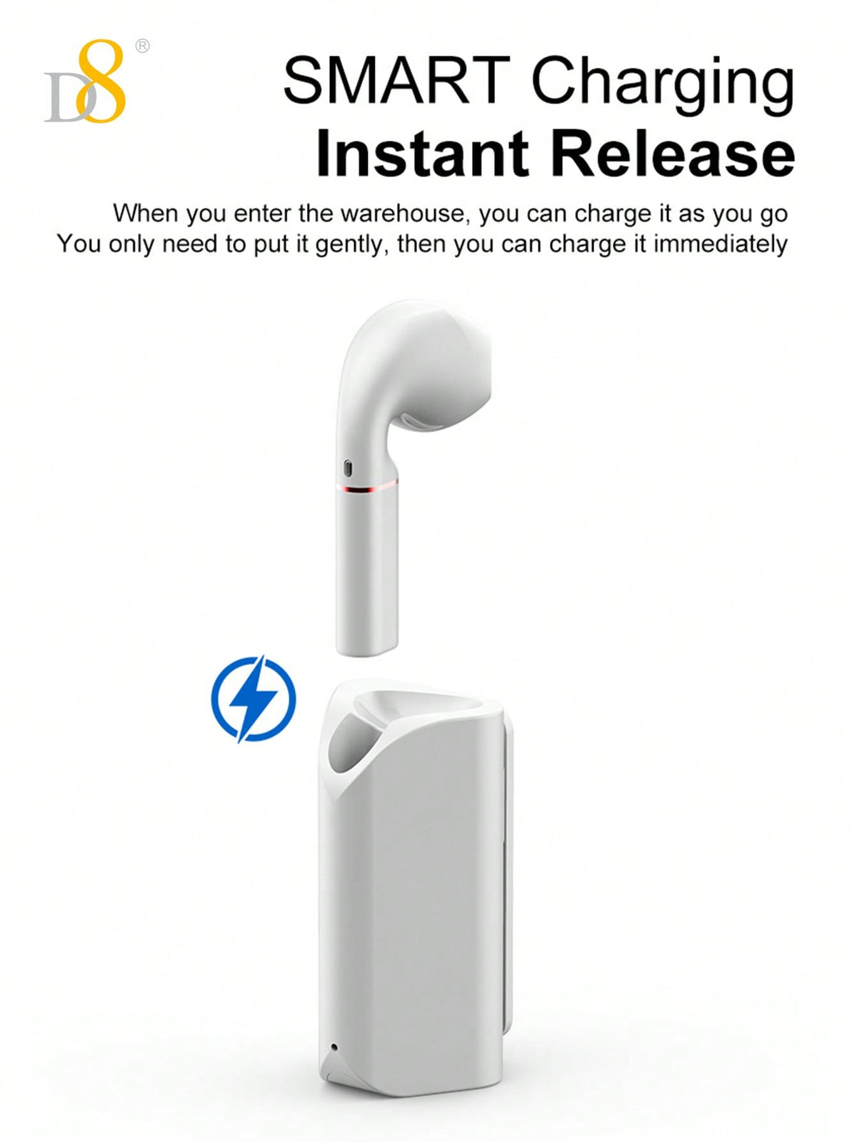 D8 Wireless Mic Collar Clip-On Earbuds – 5H Playtime, USB-C Charging, Noise Reduction