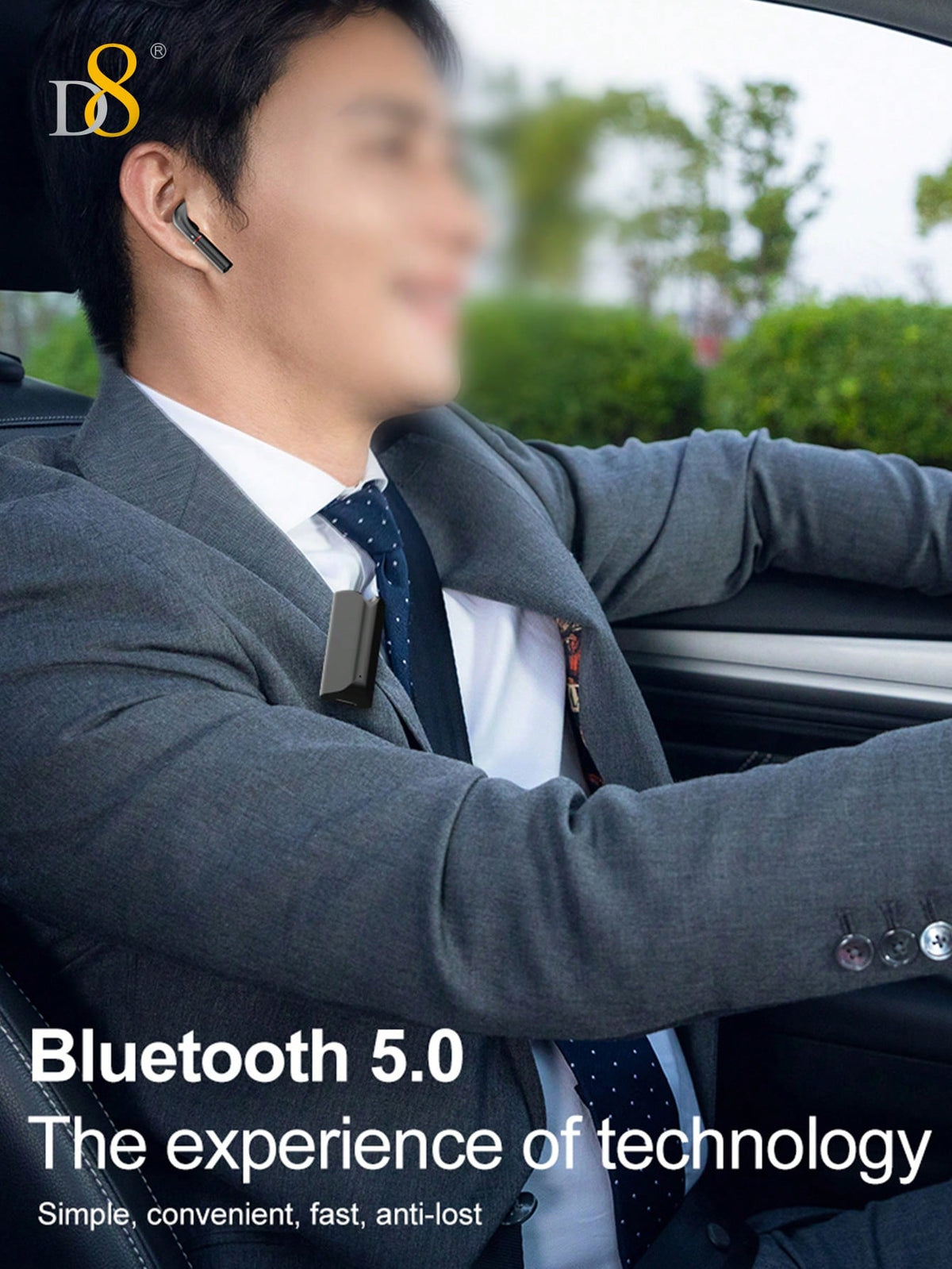 D8 Wireless Mic Collar Clip-On Earbuds – 5H Playtime, USB-C Charging, Noise Reduction