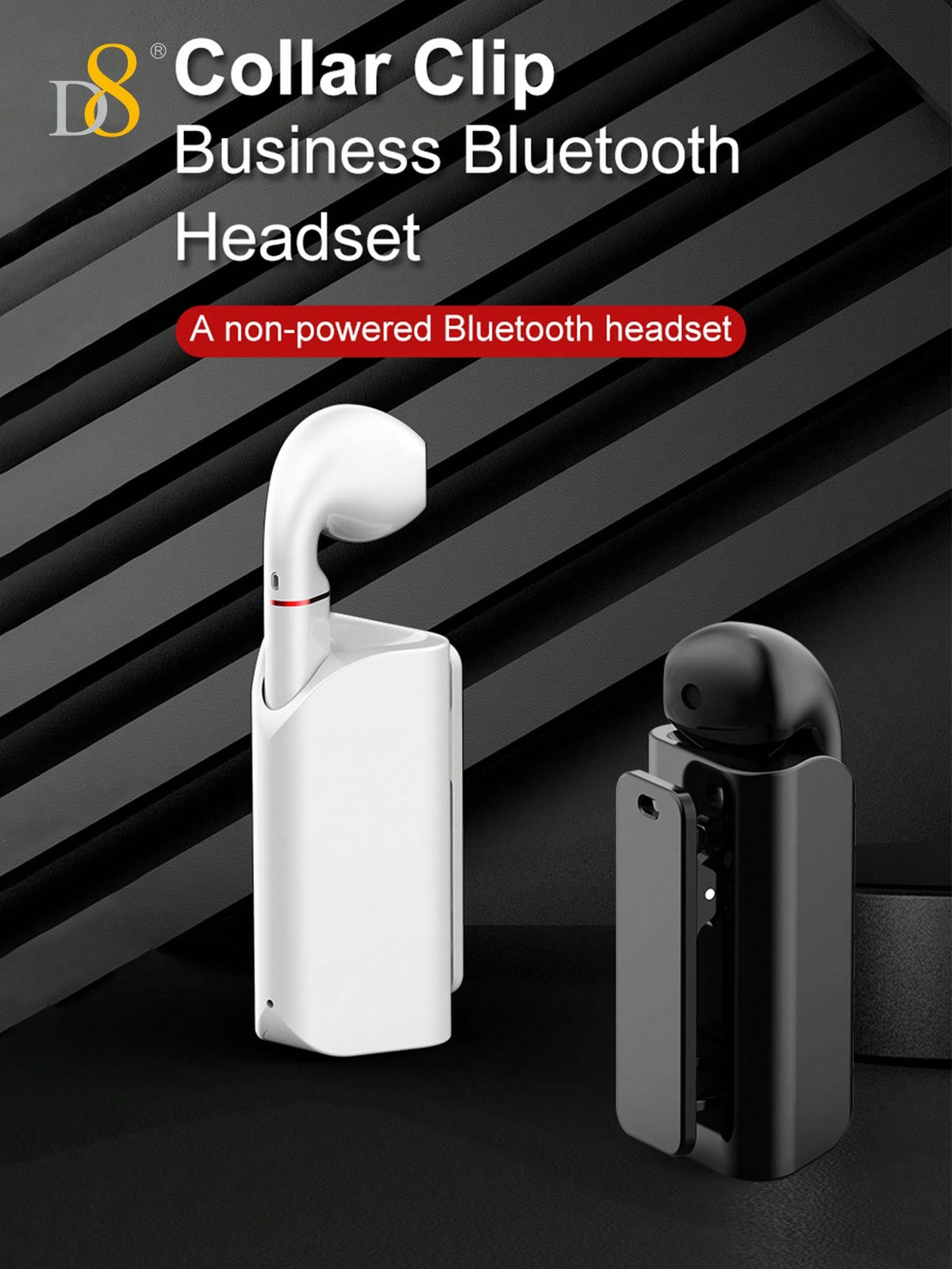 D8 Wireless Mic Collar Clip-On Earbuds – 5H Playtime, USB-C Charging, Noise Reduction