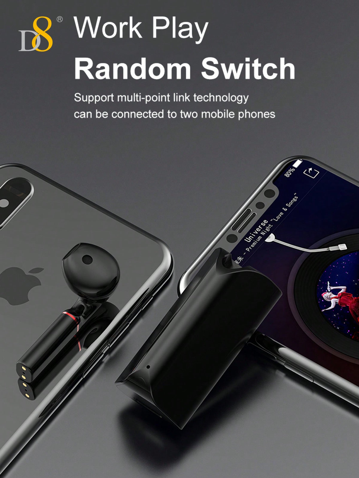 D8 Wireless Mic Collar Clip-On Earbuds – 5H Playtime, USB-C Charging, Noise Reduction