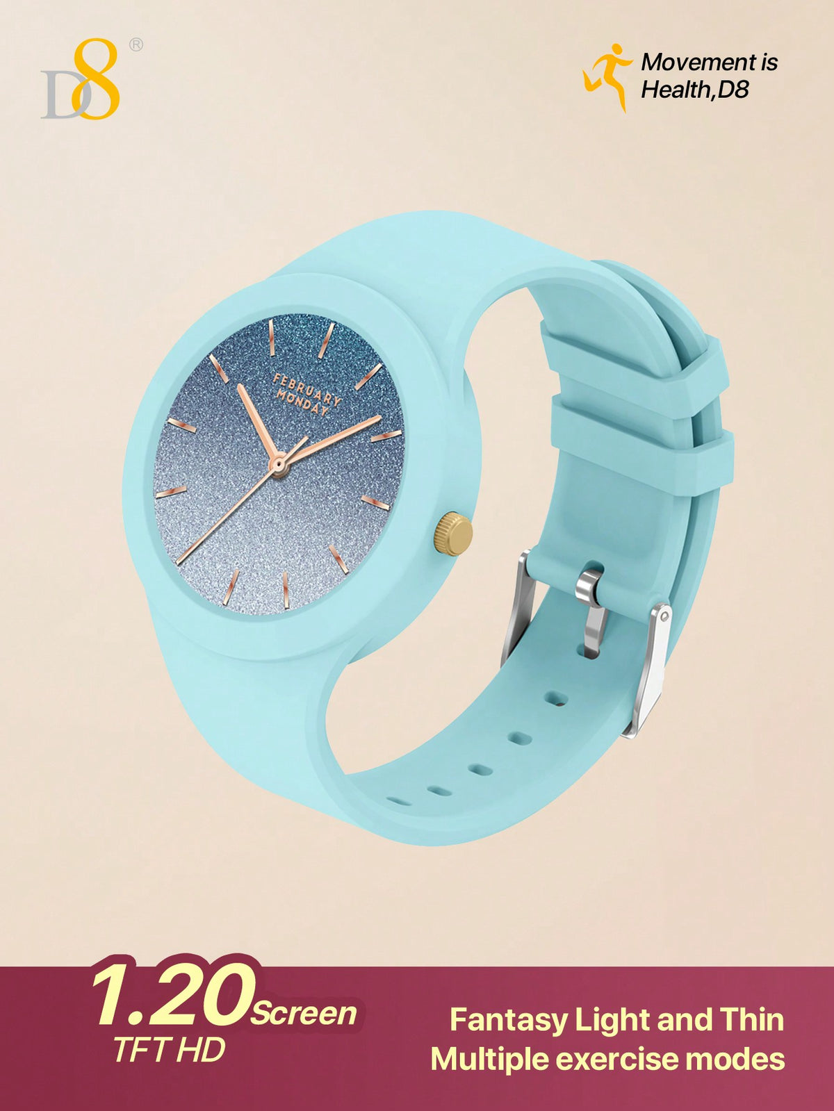 D8 Smart Watch – Heart Rate & Sleep Tracker, IP67 Waterproof, Full Touch, Activity Tracker for Android & iOS