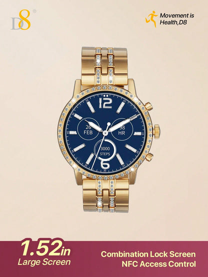 D8 Gold Smartwatch: 1.52” Touch Screen, Calls & Fitness Tracker