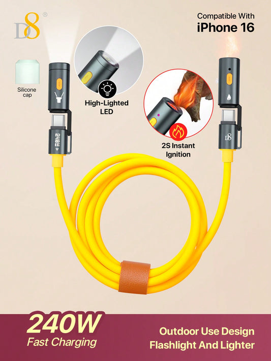 D8 All-In-1 Portable Charging Cable – 240W USB-C to USB-C with LED Lighting & Heating Element