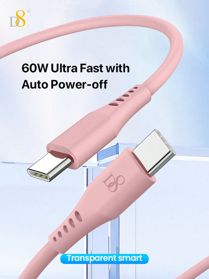 D8 USB-C Keychain Data Cable – 60W Fast Charger, Compatible with iPhone, MacBook, iPad, Galaxy