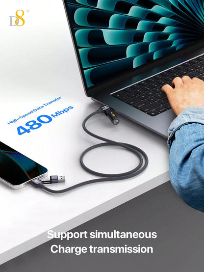 D8 240W 3-in-1 Portable Charging Cable with LED Night Lamp – USB-C for MacBook, iPhone, and More