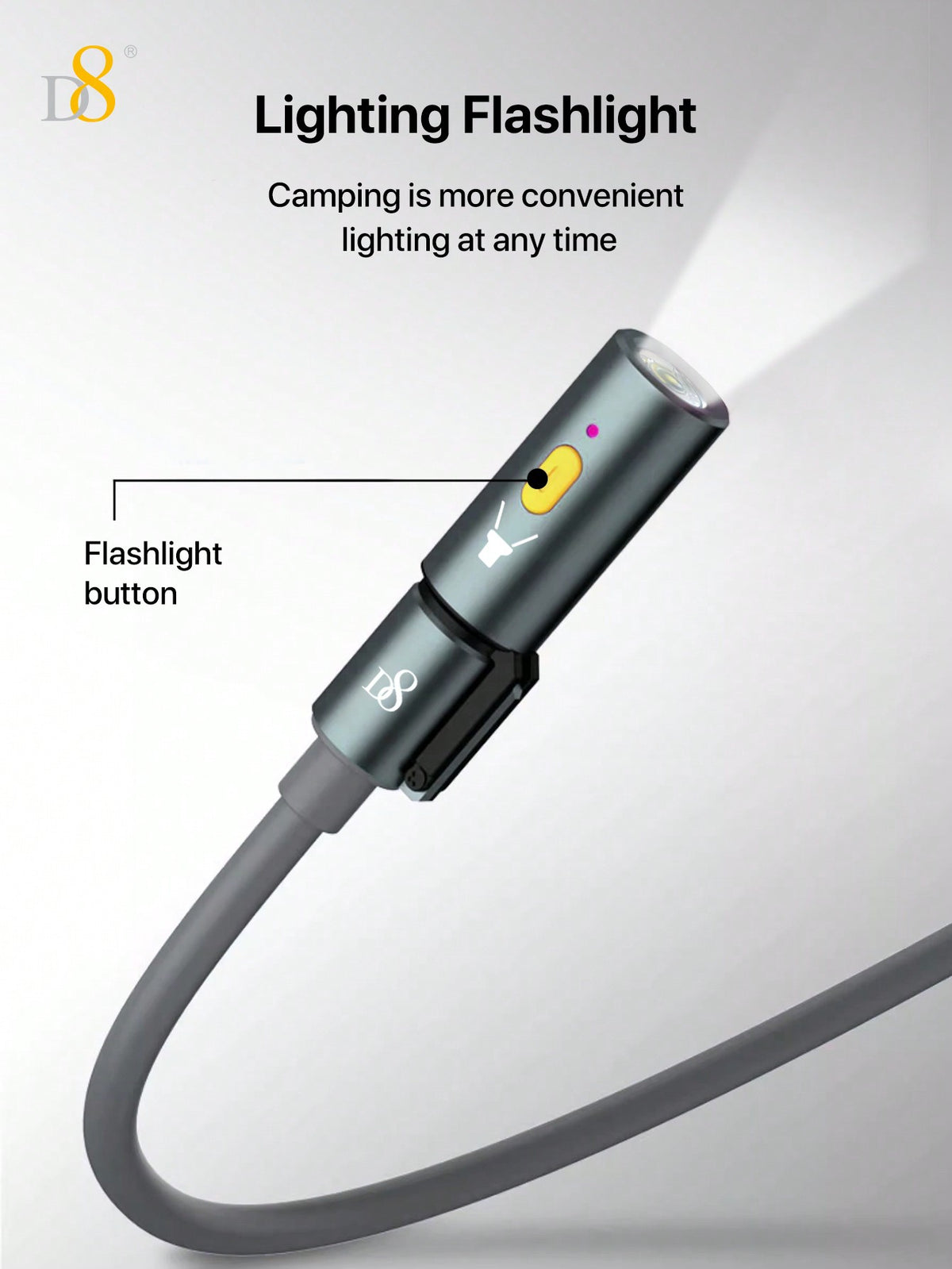 D8 240W 3-in-1 Portable Charging Cable with LED Night Lamp – USB-C for MacBook, iPhone, and More