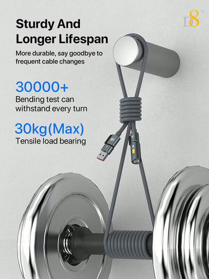 D8 240W 3-in-1 Portable Charging Cable with LED Night Lamp – USB-C for MacBook, iPhone, and More