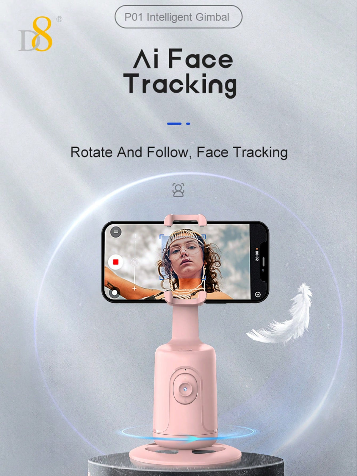 D8 AI Auto Face Tracking Phone Gimbal – Gesture Recognition, 360° Horizontal & Vertical Shooting